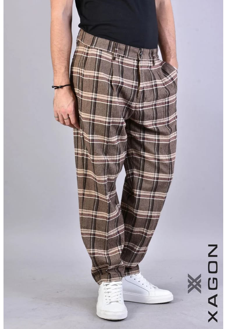 -Pantaloni largi cu imprimeu în carouri