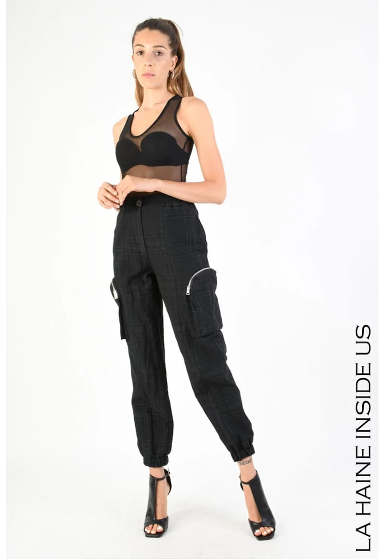 -Pantaloni cargo cu imprimeu în dungi și elastic la gleznă