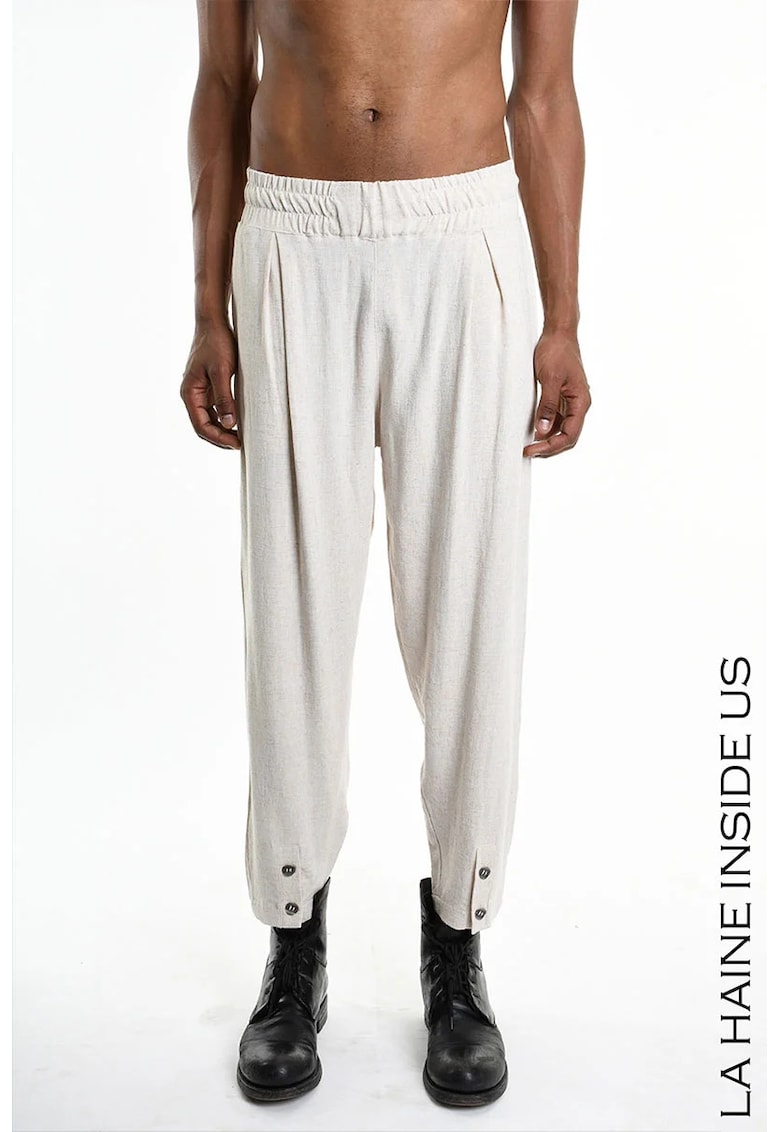 -Pantaloni regular fit cu nasturi la gleznă