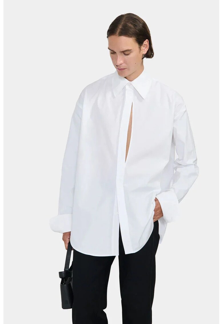Camasa supradimensionata decupata frontal si inchidere prin nasturi - Alb -