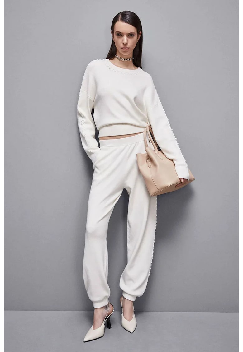 -Pantaloni tricotați cu elastic la glezne si detaliu lateral