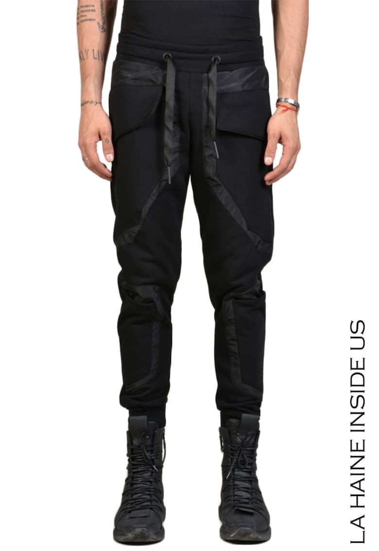 -Pantaloni sport - buzunare aplicate și inserții de fâș - Negru