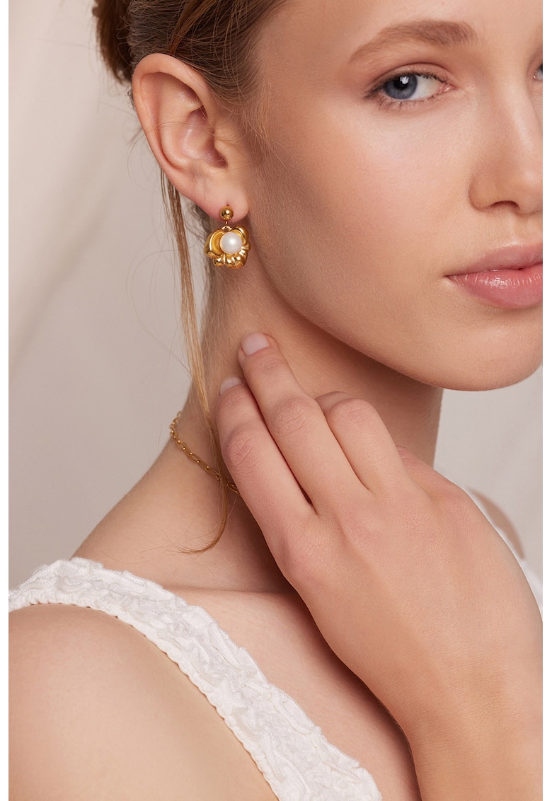 Cercei din otel inoxidabil cu perla sintetica Oceira