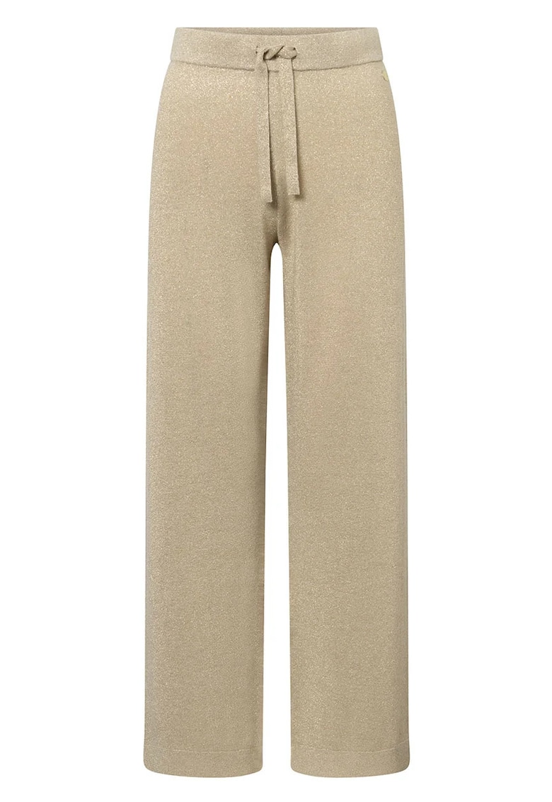 Pantaloni drepti cu insertii de gliter si snur in talie Pantaloni drepti cu insertii de gliter si snur in talie