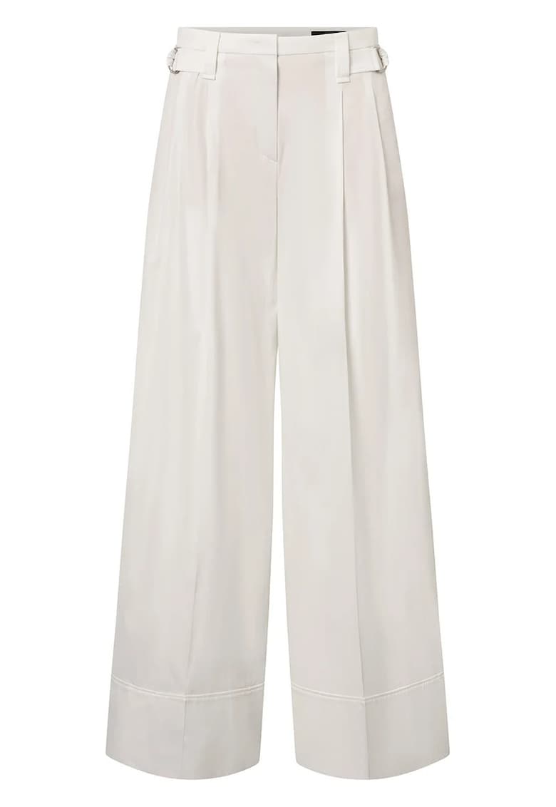 -Pantaloni wide leg cu curele latelare reglabile - Alb