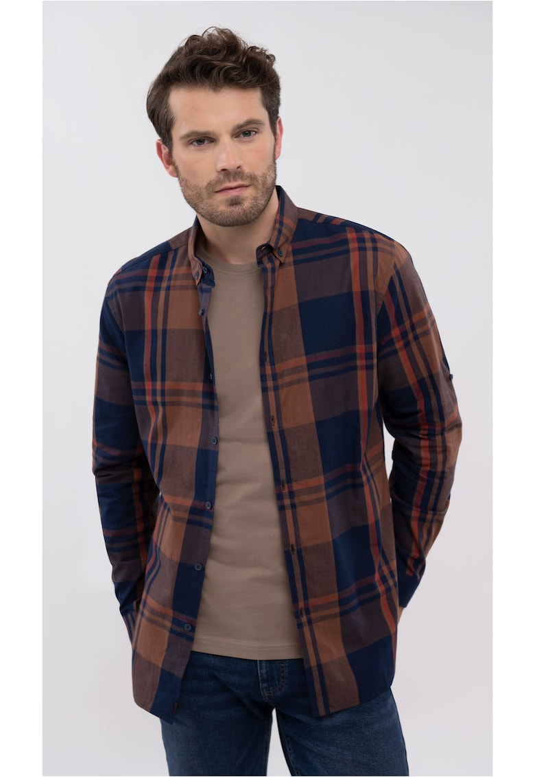 Camasa cu carouri K-Jose pentru barbati - bumbac - albastru marin - Slim Fit