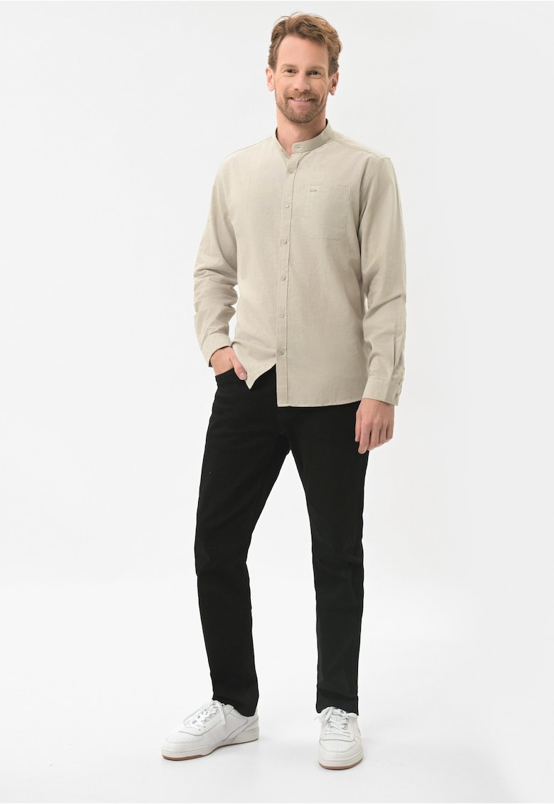 Camasa pentru barbati K-Lange - cu guler tunica - Bej - din bumbac - Slim Fit