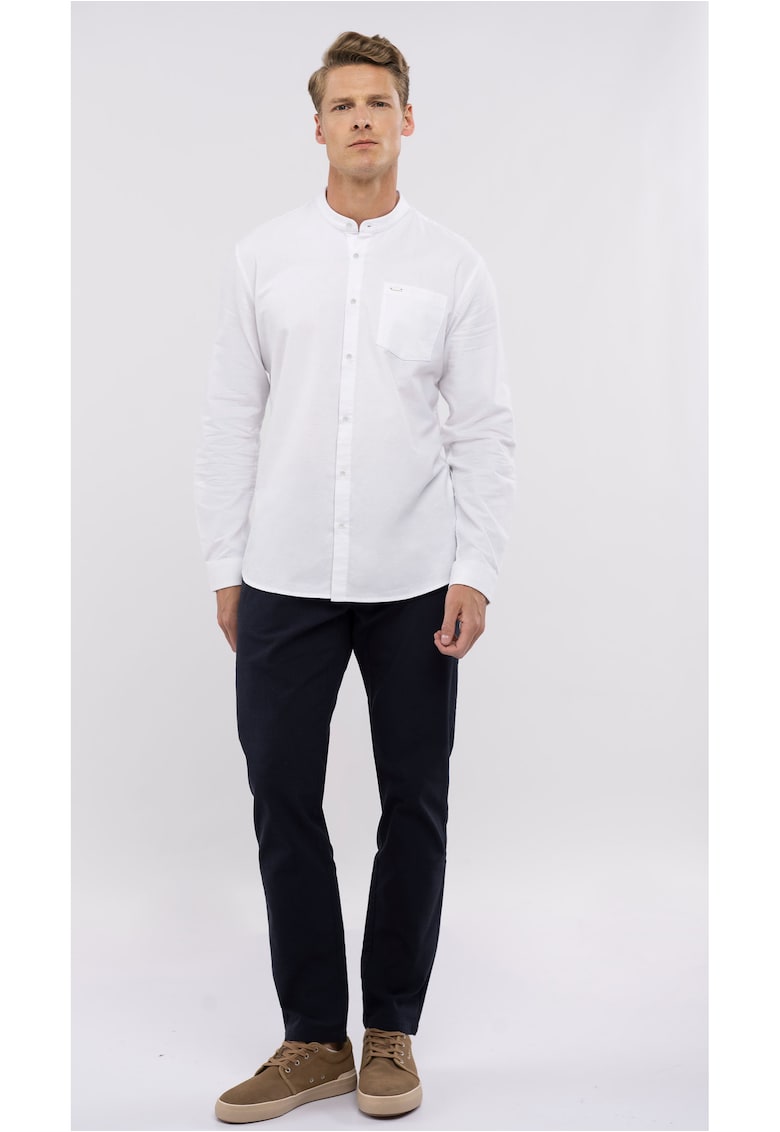 Camasa pentru barbati K-Lange - cu guler tunica - Alb - din bumbac - Slim Fit