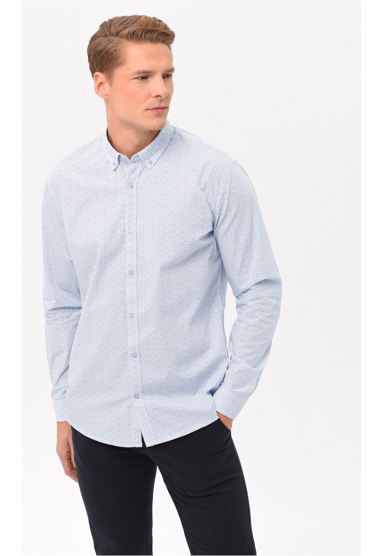 Camasa din bumbac pentru barbati K-Orto - Albastru deschis - Imprimeu buline - Slim Fit