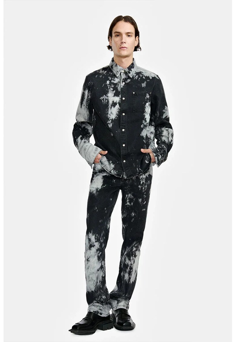 Cămașă regular fit cu imprimeu tie dye și închidere prin capse - Gri