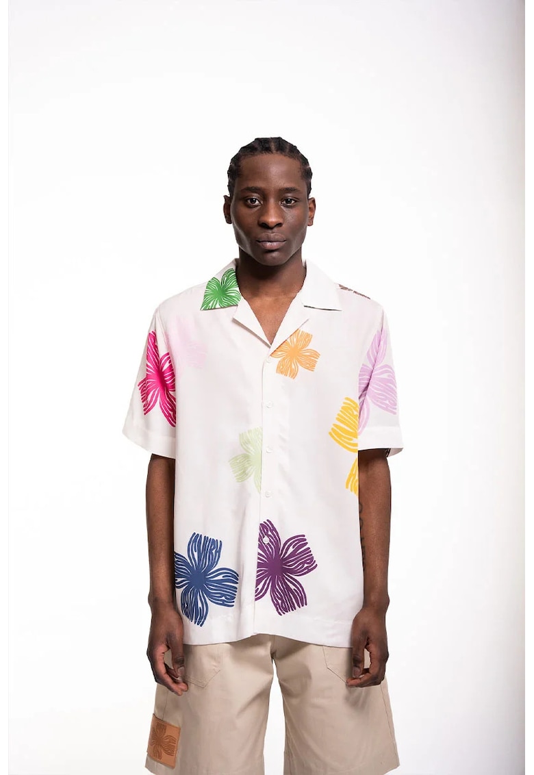 Cămașă cu mâneci scurte - supradimensionată - cu imprimeu floral Cămașă cu mâneci scurte - supradimensionată - cu imprimeu floral