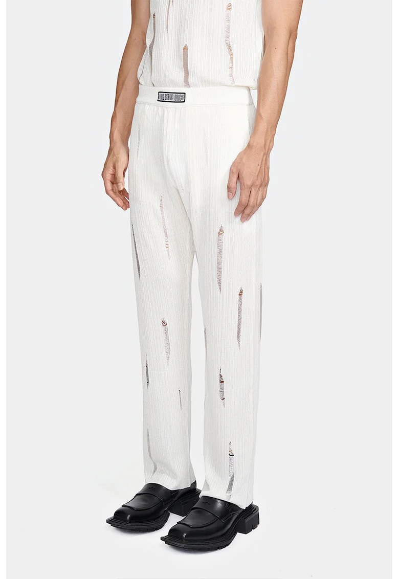 -Pantaloni evazați din tricot - cu transparență discretă nervurată și logo frontal Louis Gabriel Nouchi