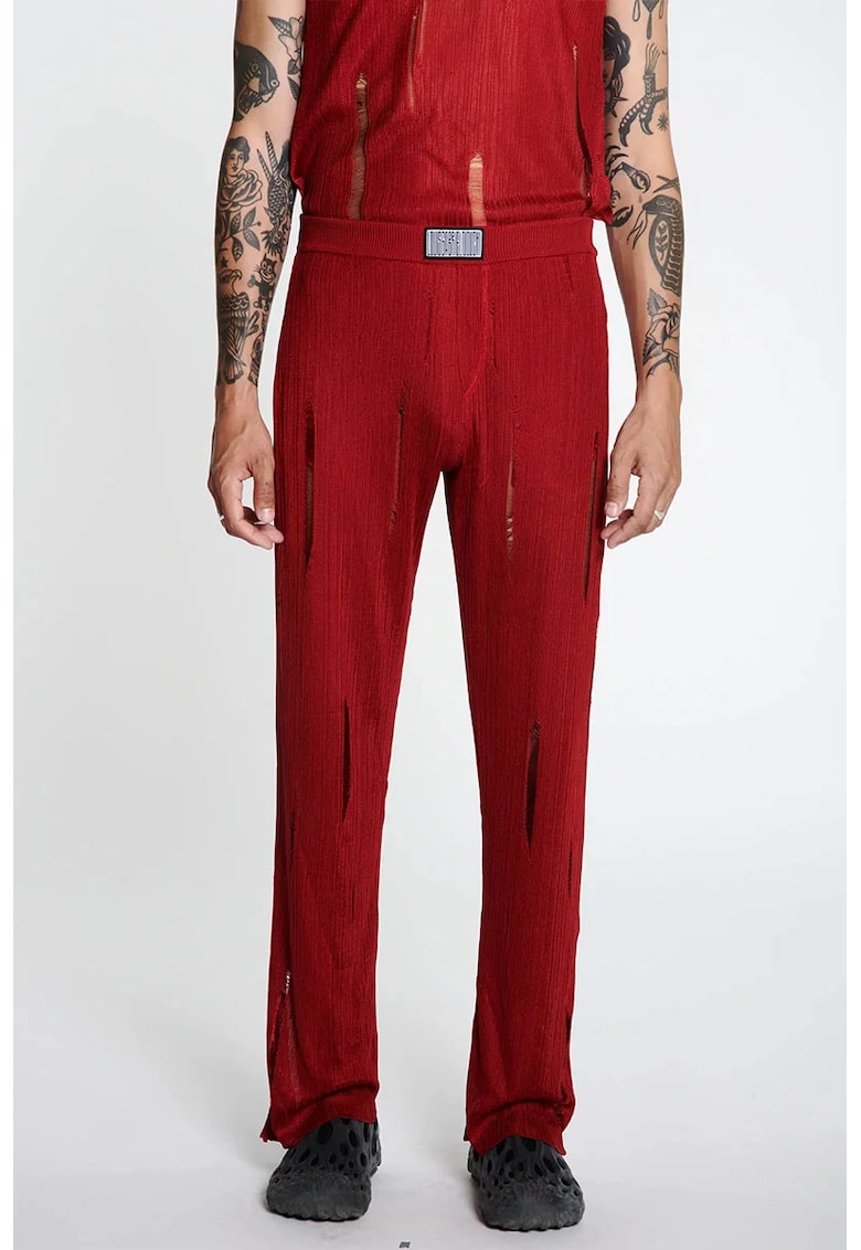 -Pantaloni evazați din tricot - cu transparenta discreta nervurata și logo frontal Louis Gabriel Nouchi LG