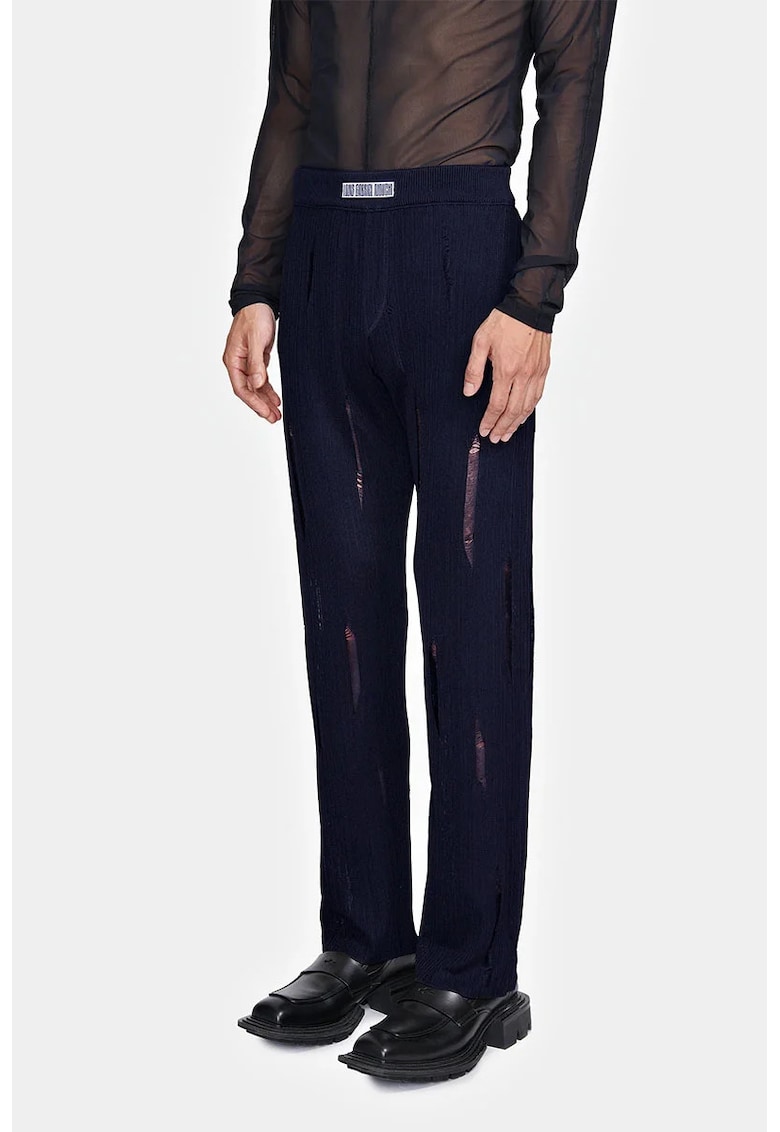 -Pantaloni evazați din tricot - cu transparență discretă nervurată și logo frontal Louis Gabriel Nouchi