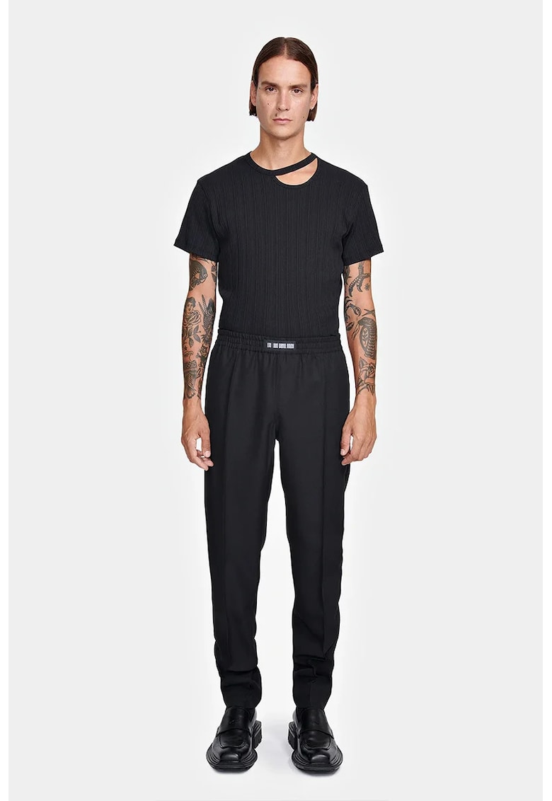 -Pantaloni drepți cu elastic în talie si imprimeu cu logo pe elastic