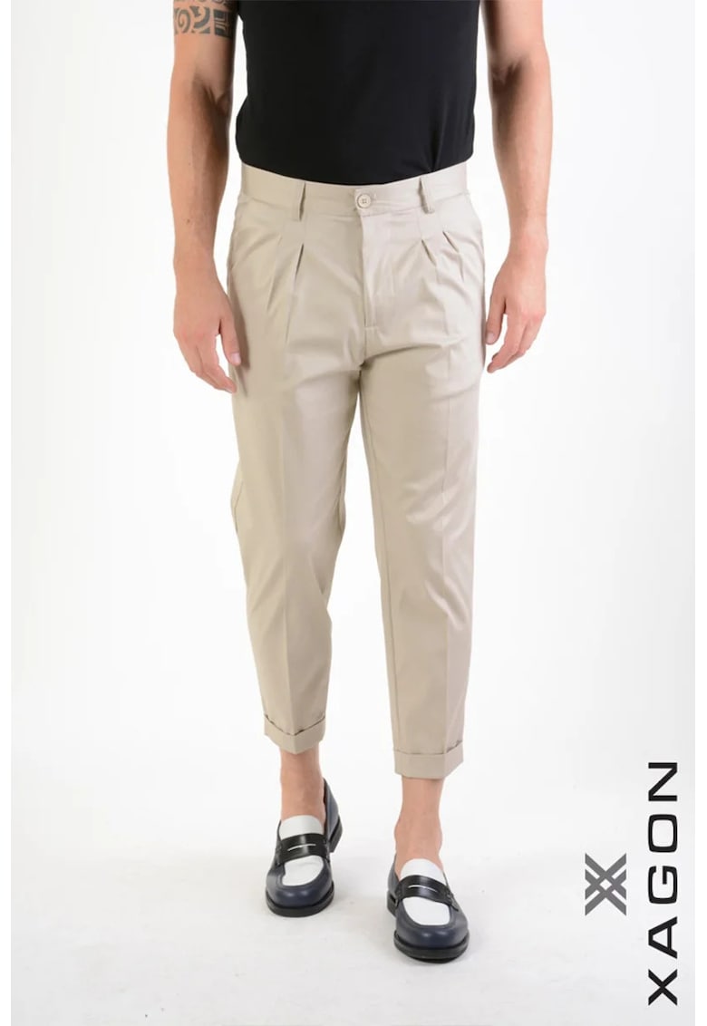 -Pantaloni regular fit - casual - cu buzunare laterale - Crem