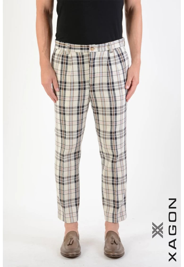 -Pantaloni regular fit - cu imprimeu în dungi - Crem