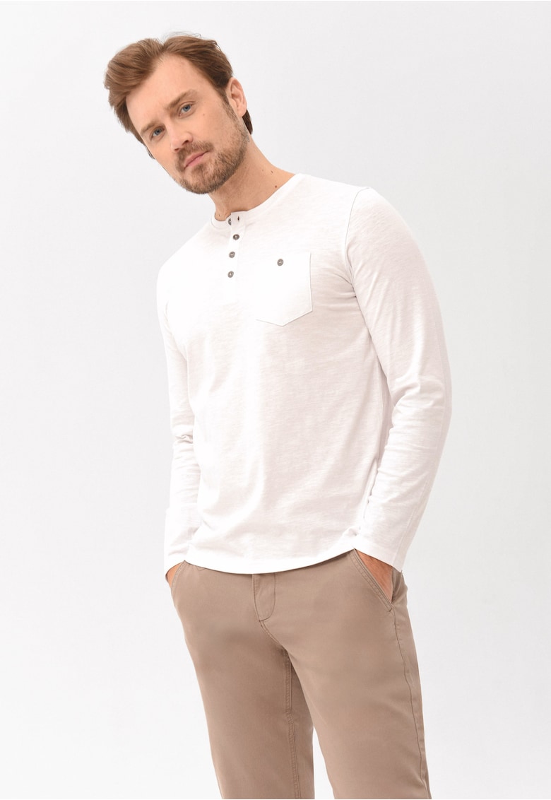 Bluza din bumbac pertru barbati L-Cash - maneca lunga - alb - Regular Fit