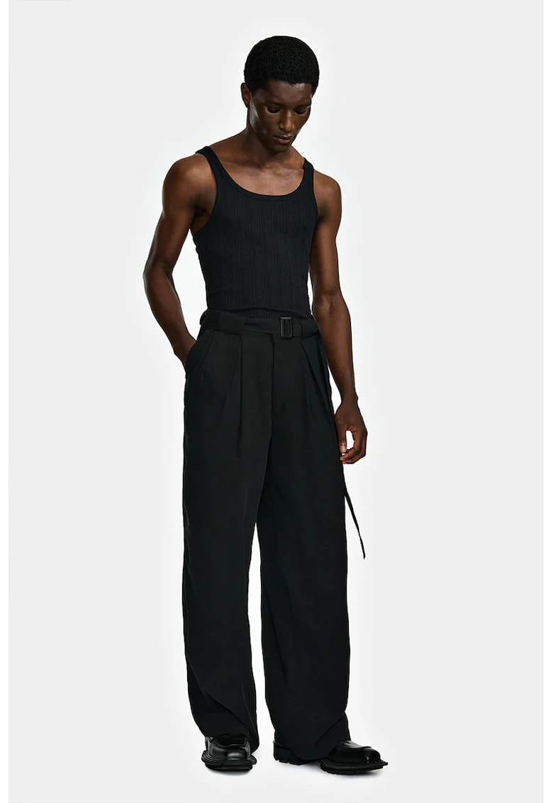 -Pantaloni supradimensionați cu curea în talie - Negru