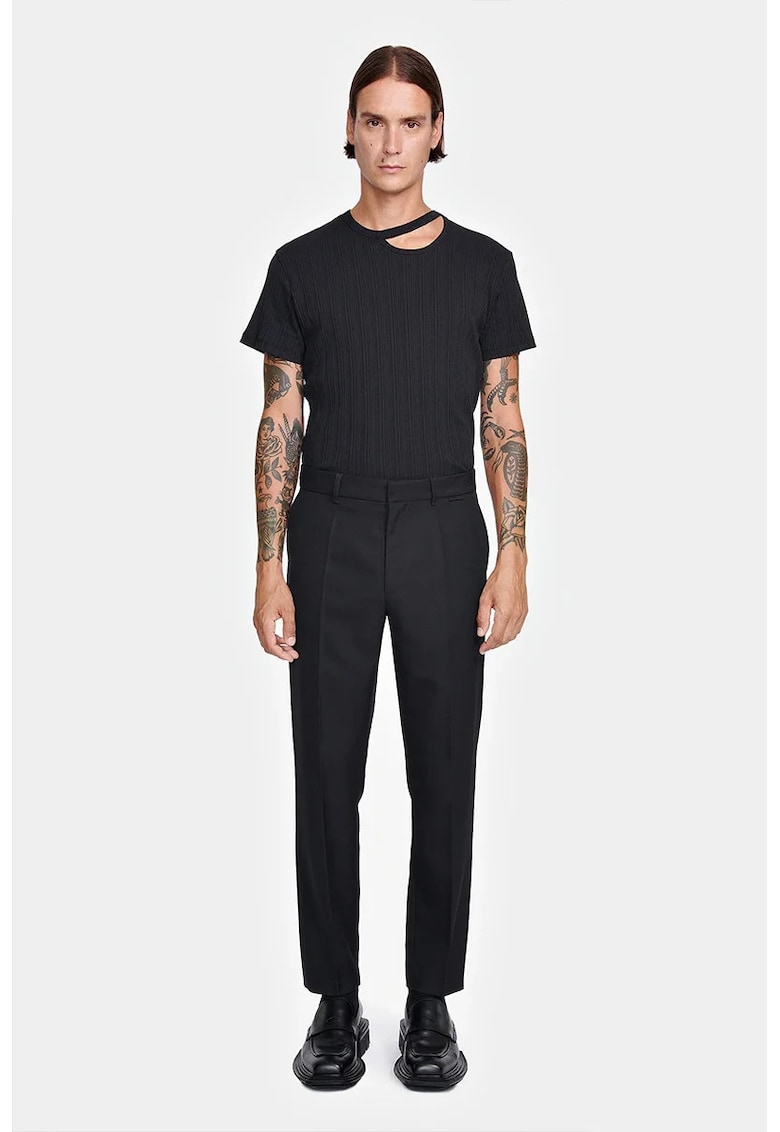 -Pantaloni cigarette fit cu buzunare laterale - Negru