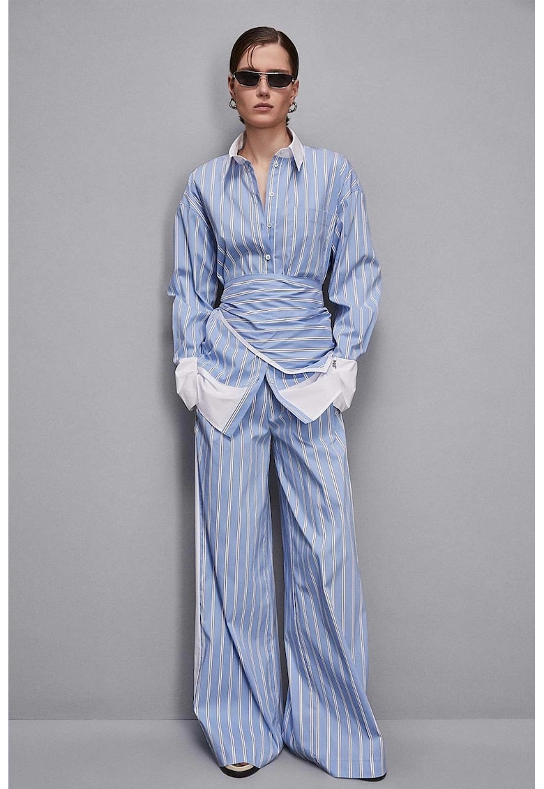 -Pantaloni largi cu elastic în talie și imprimeu în dungi PP1 -Pantaloni largi cu elastic în talie și imprimeu în dungi PP1