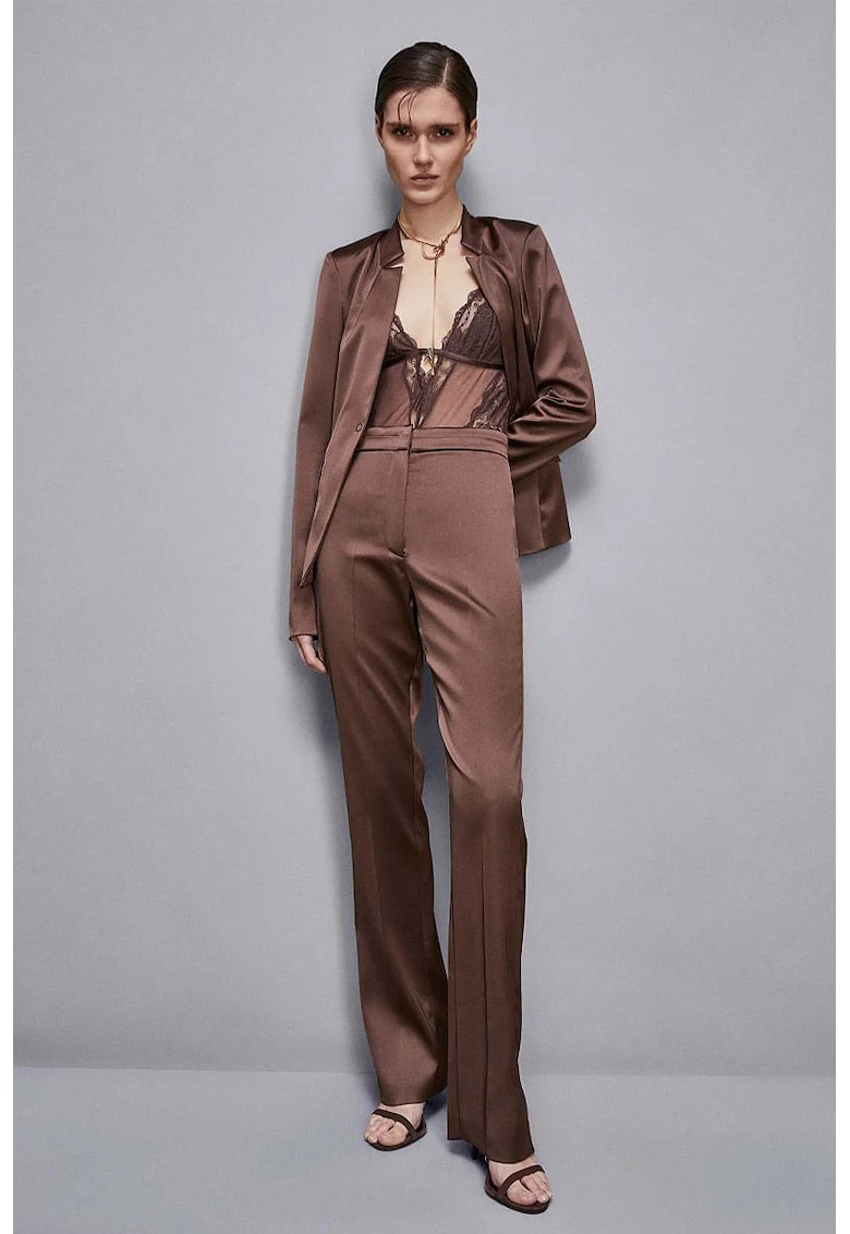 Pantaloni satinati cu talie inalta