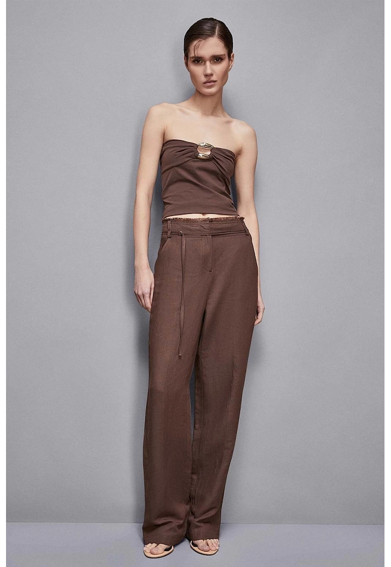 -Pantaloni drepți cu cordon în talie