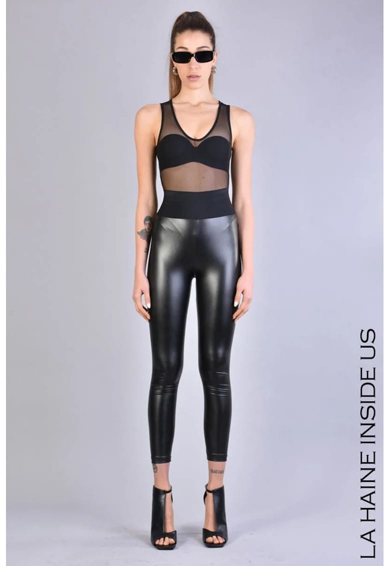 -Colanți imitație de piele cu bandă elastică în talie