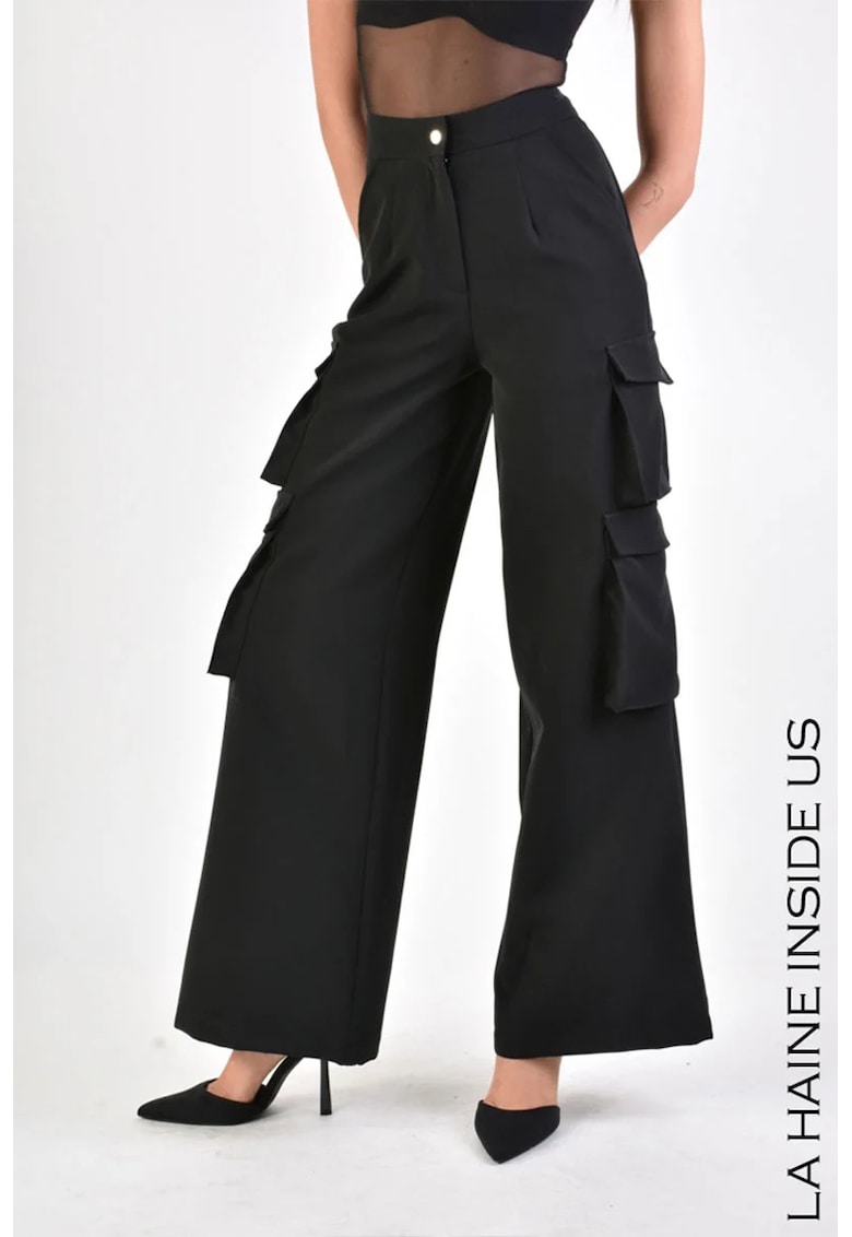 -Pantaloni wide leg cargo - Negru