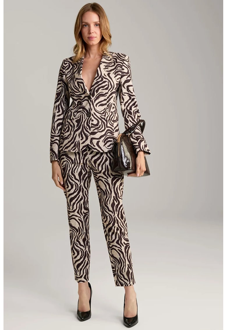 Pantaloni casual fit cu talie inalta si imprimeu animal-print