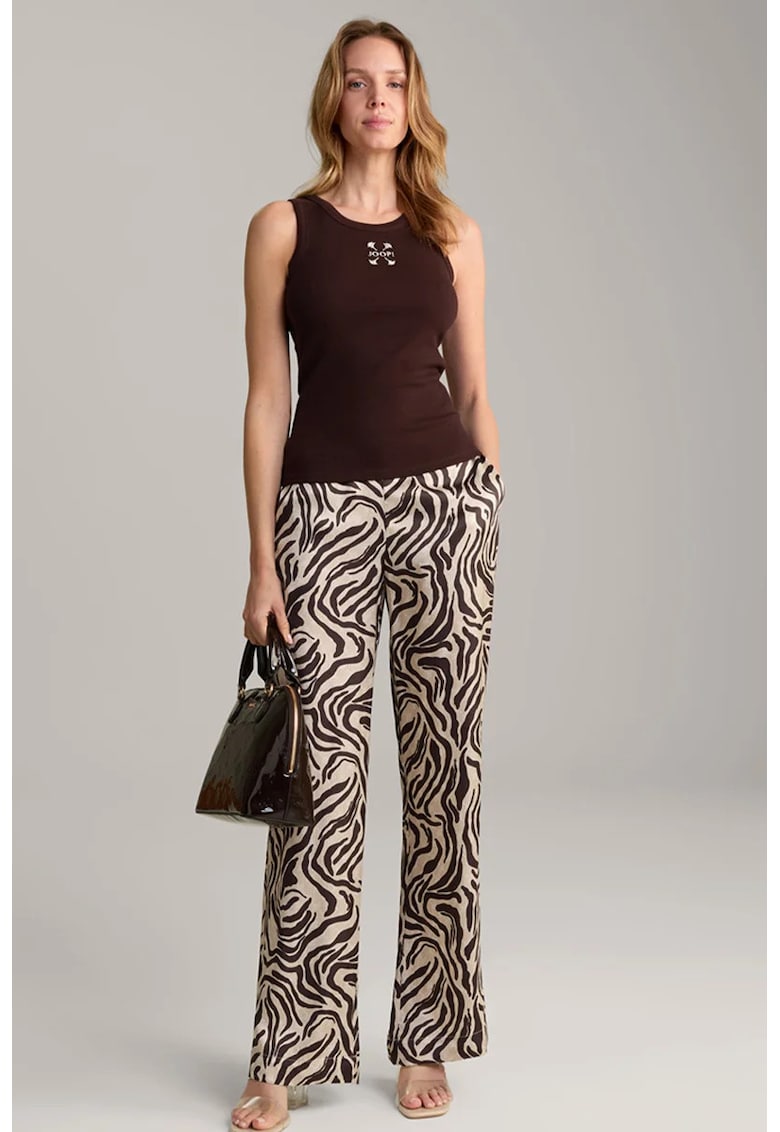 Pantaloni animal-print - satinati cu fermoar lateral