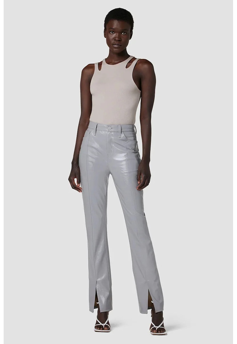 Pantaloni din piele ecologica tip cigarette - cu decupaj frontal la glezne