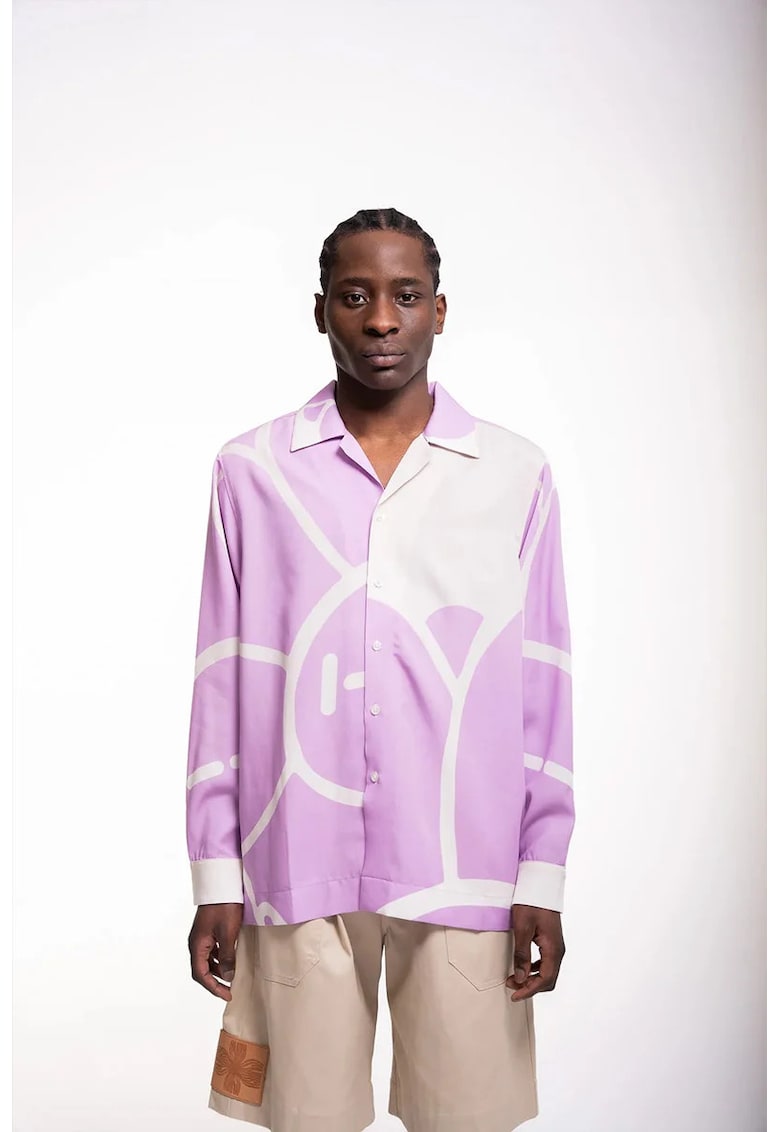 Camasa cu imprimeu tie-dye si maneca scurta - Mov -