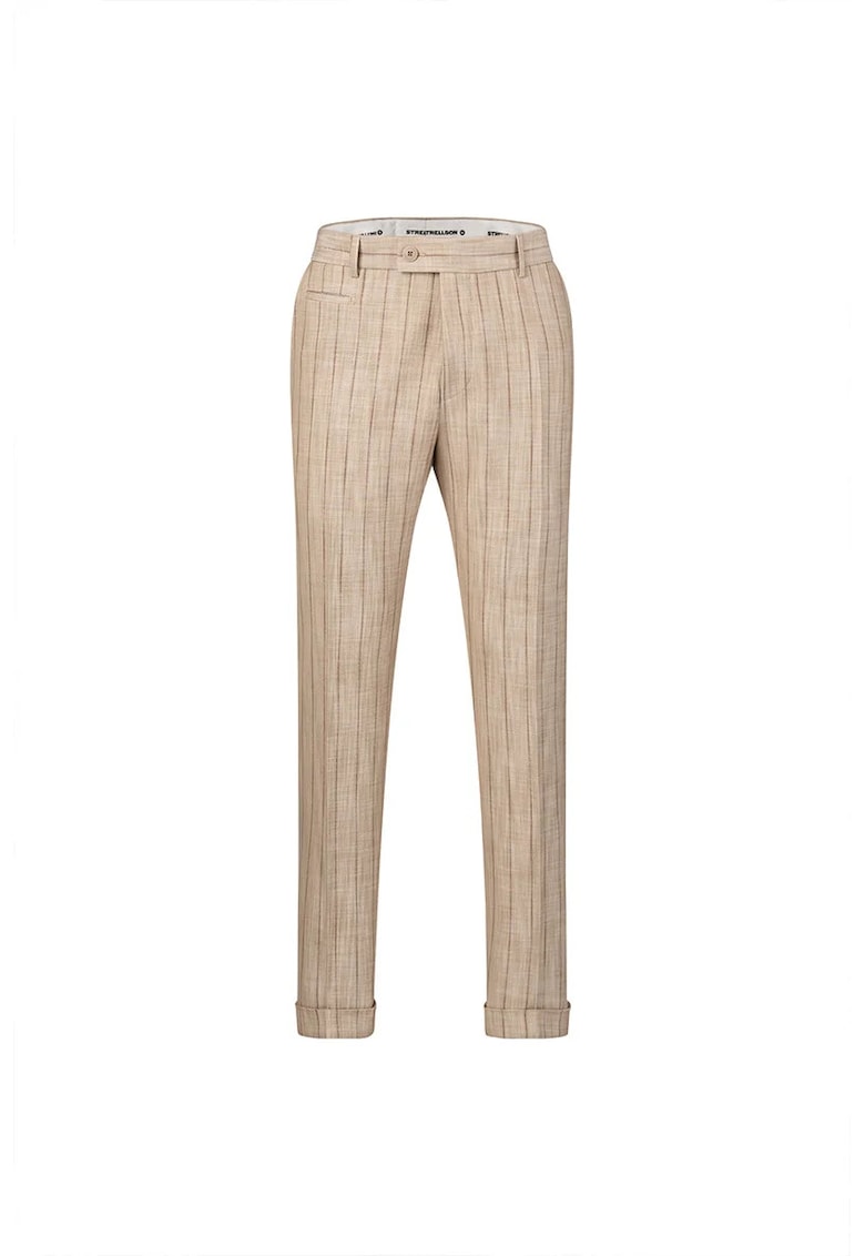 Pantaloni drepti cu imprimeu in dungi - Bej