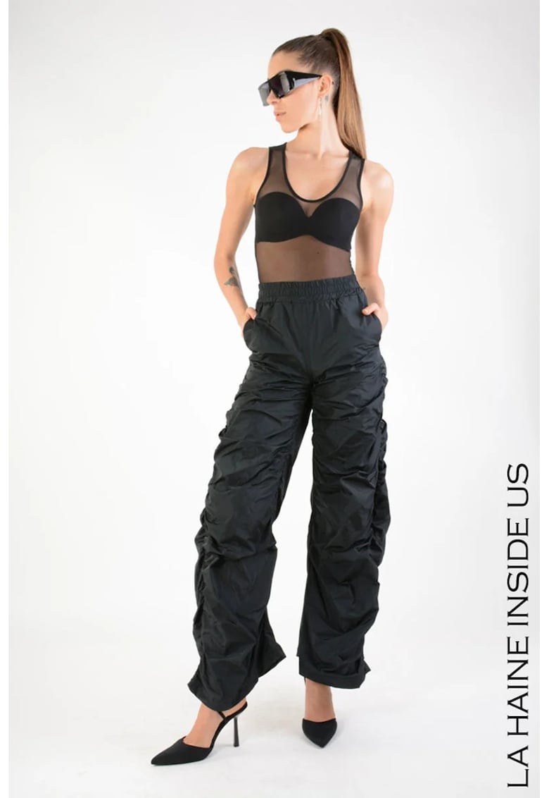 -Pantaloni supradimensionați evazați cu talie înaltă și drapaje