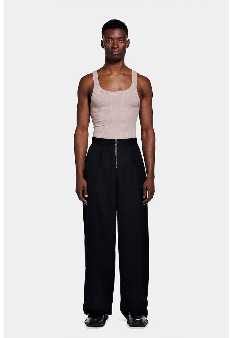 -Pantaloni largi cu închidere prin fermoar - Negru