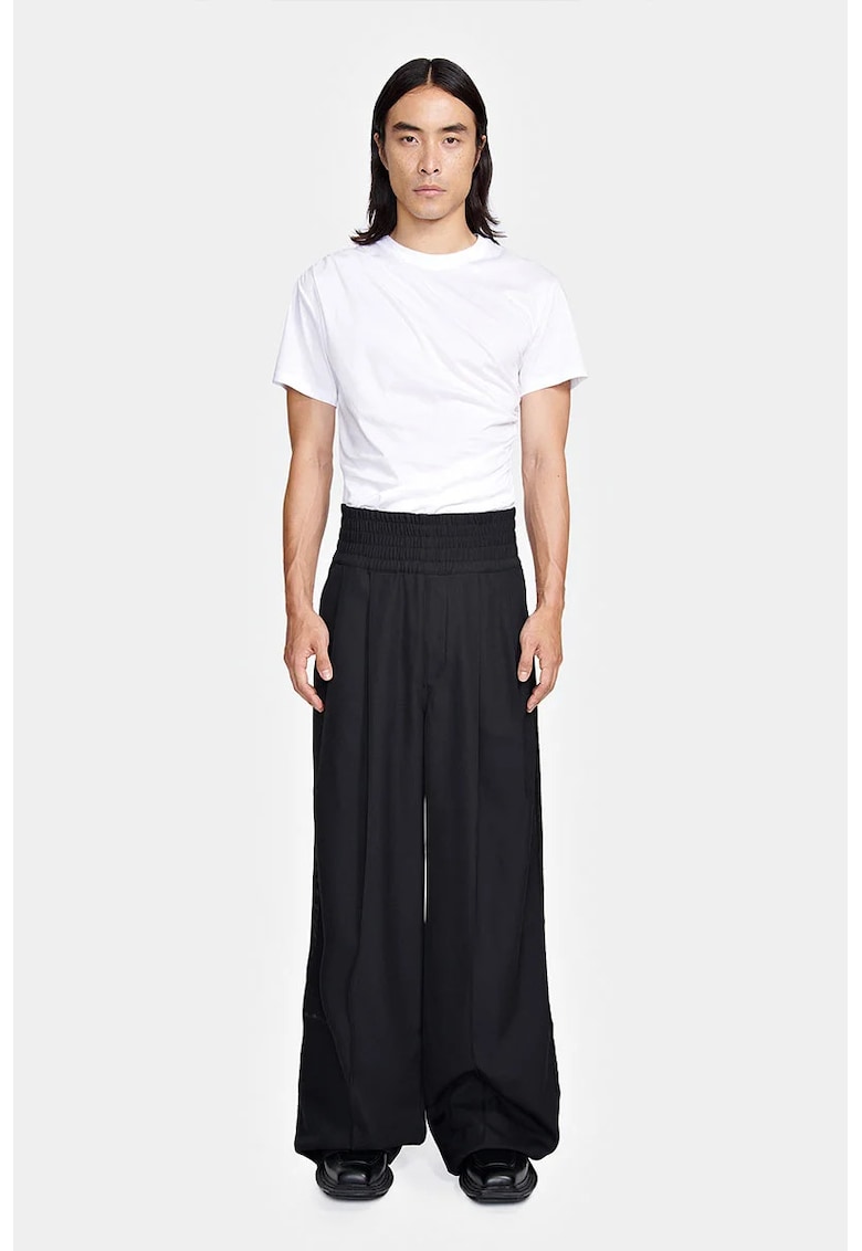 -Pantaloni drepți cu elastic în talie si imprimeu cu logo pe elastic LG