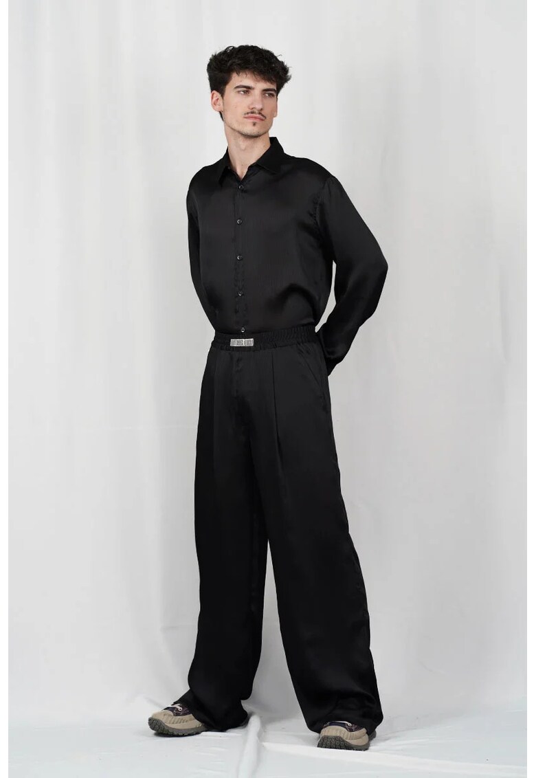 -Pantaloni supradimensionați cu elastic în talie - Negru