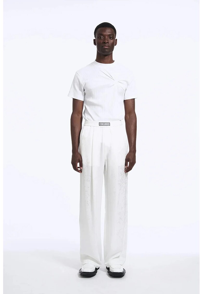 -Pantaloni supradimensionați cu elastic în talie și imprimeu - Alb