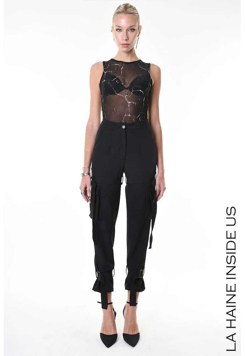 -Pantaloni cargo cu curele la gleznă - Negru
