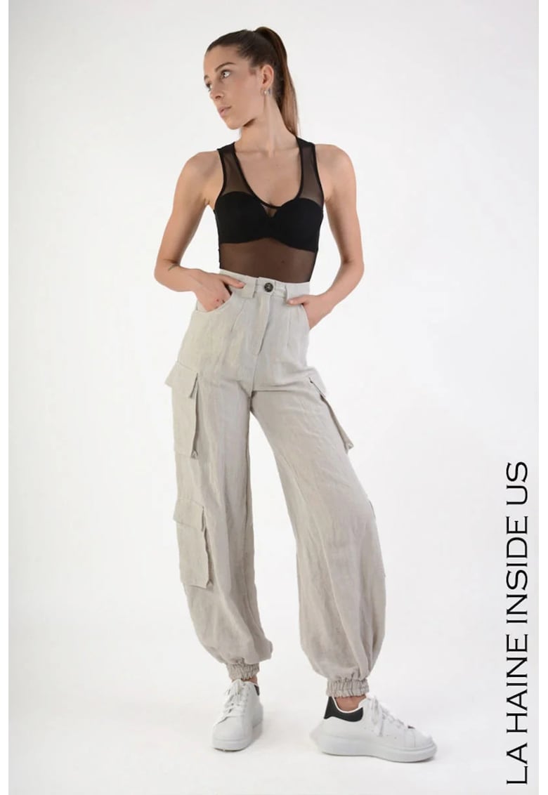 -Pantaloni cargo supradimensionați cu talie înaltă și elastic la gleznă -Pantaloni cargo supradimensionați cu talie înaltă și elastic la gleznă