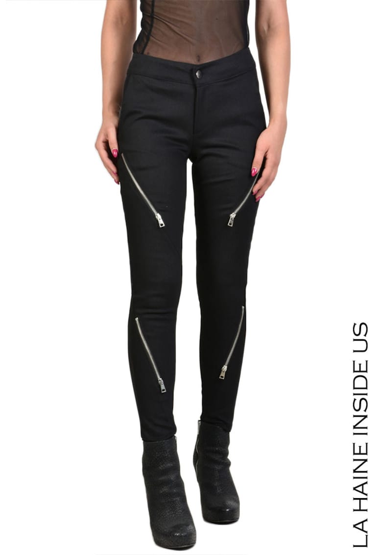 -Pantaloni skinny mulați cu fermoare aplicate pe fața