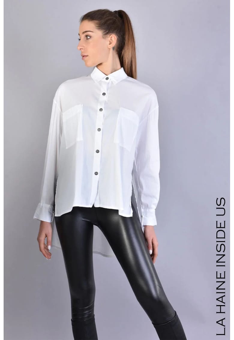 Cămașă largă asimetrică cu două buzunare frontale