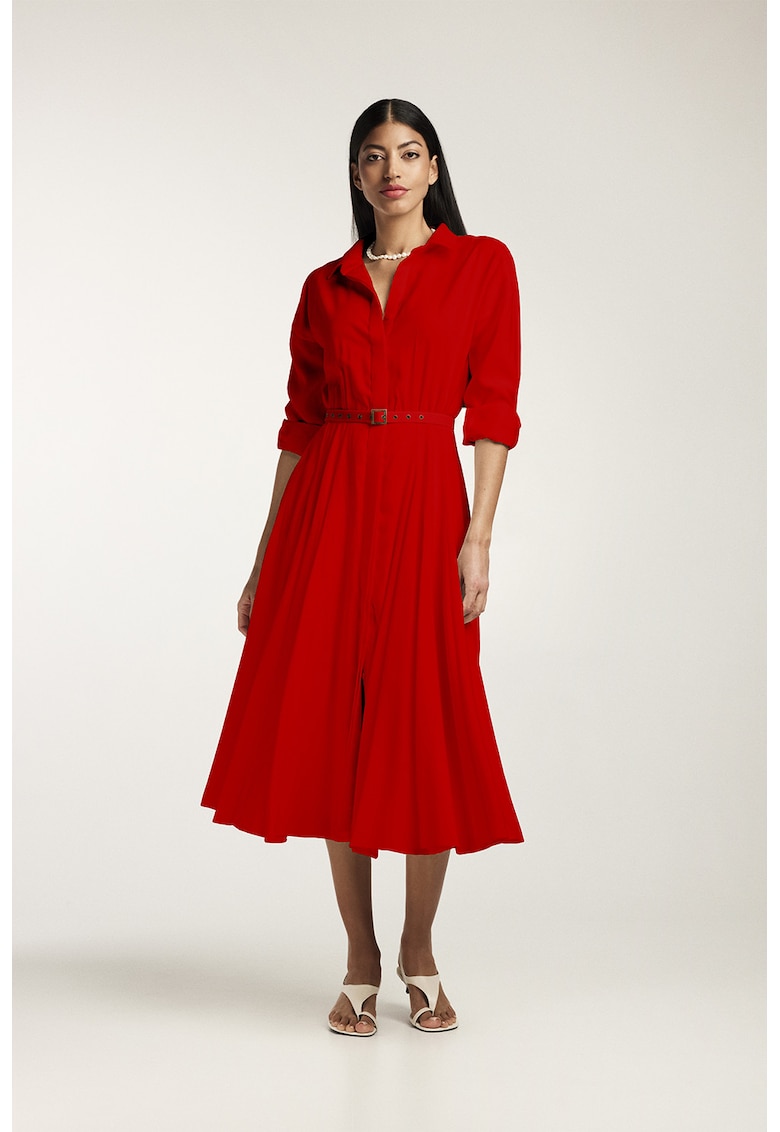 Rochie-camasa midi cu pliuri si o curea