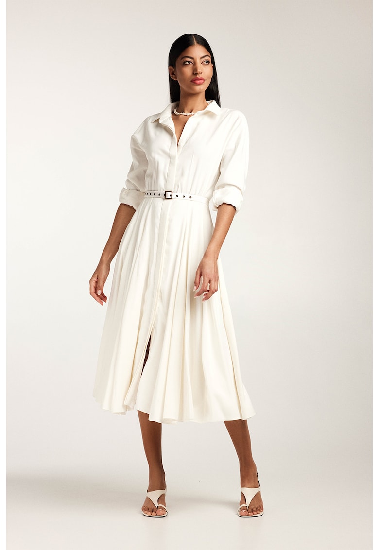 Rochie-camasa midi cu pliuri si o curea