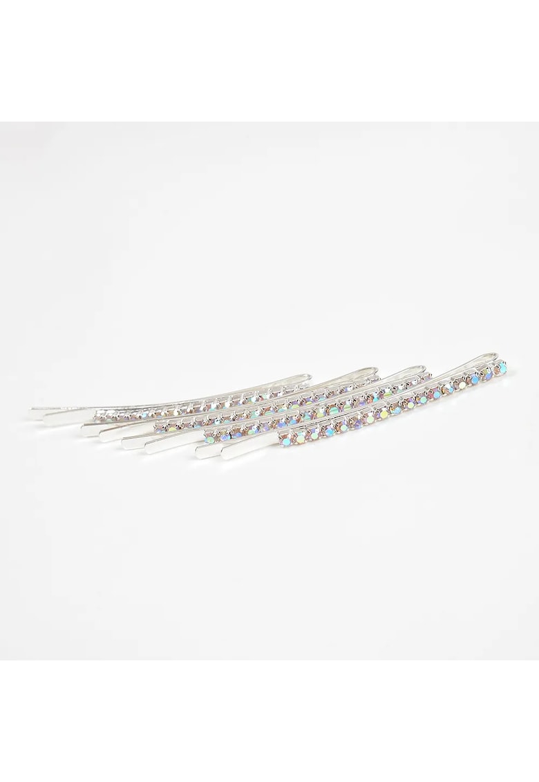 Set 4 agrafe argintii cu pietre stralucitoare
