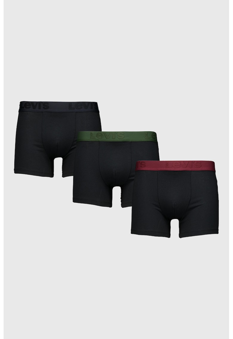 Set de boxeri cu banda logo in talie - 3 perechi - Negru