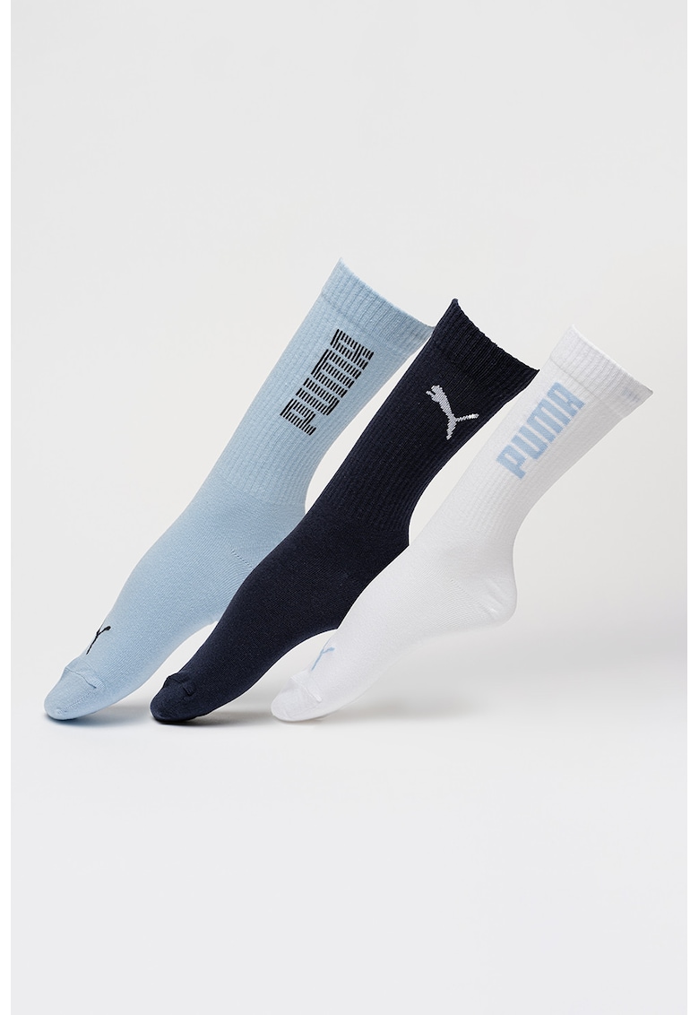 Set de sosete lungi cu logo - 3 perechi - Alb/Albastru deschis/Bleumarin