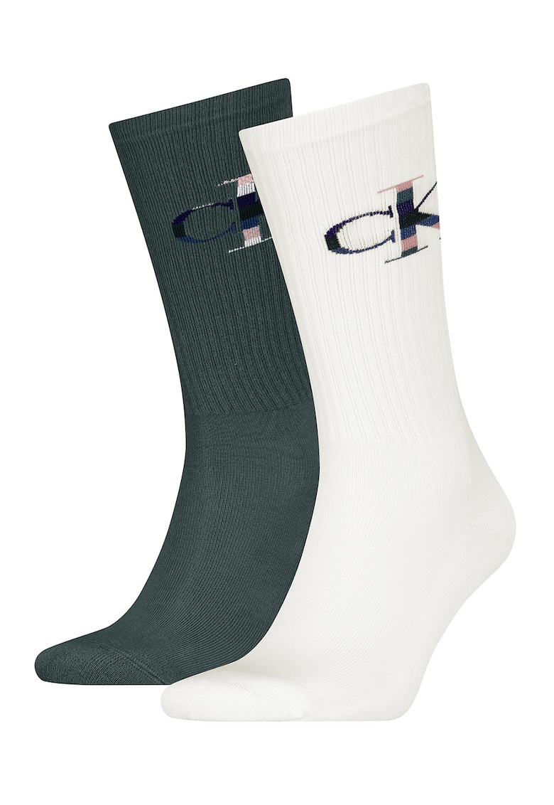 Set de sosete lungi cu logo - 2 perechi - Alb/Gri inchis