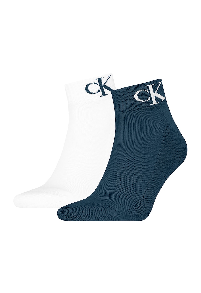 Set de sosete scurte cu logo - 2 perechi - Alb/Albastru inchis